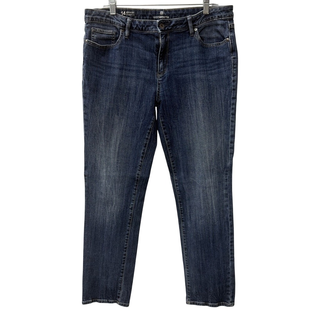 Liz Claiborne City Fit Straight Leg Blue Denim Jeans Womens 14